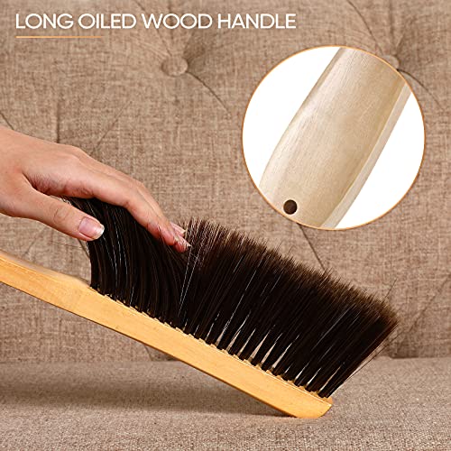 2 Pieces Wooden Bench Brushes Fireplace Brush Horse Hair Bench Brush Soft Bristles Long Wood Handle Dust Brush for Hearth Tidy Car Home Workshop Woodworking (Brown)