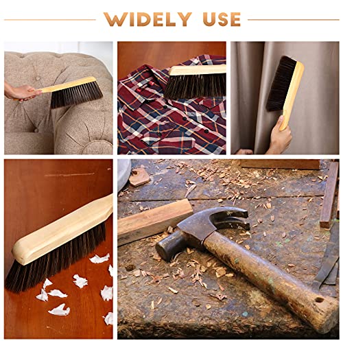 2 Pieces Wooden Bench Brushes Fireplace Brush Horse Hair Bench Brush Soft Bristles Long Wood Handle Dust Brush for Hearth Tidy Car Home Workshop Woodworking (Brown)