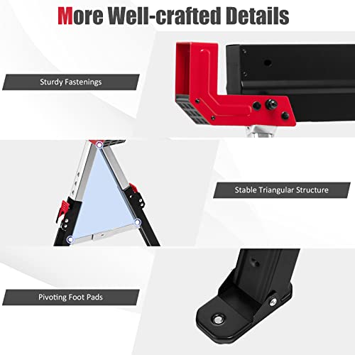 GiantexUK 2PCS Folding Saw Horse, Adjustable Steel Work Bench, Heavy Duty Twin Pack Sawhorse Supports Up to 1180kg Capacity