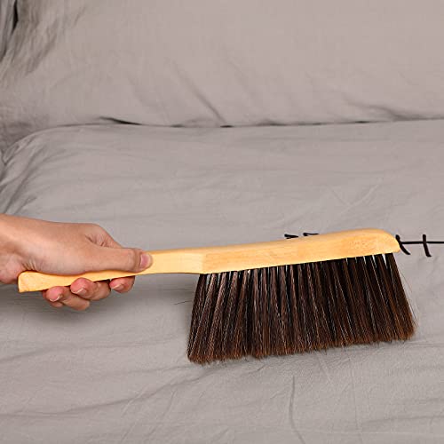 2 Pieces Wooden Bench Brushes Fireplace Brush Horse Hair Bench Brush Soft Bristles Long Wood Handle Dust Brush for Hearth Tidy Car Home Workshop Woodworking (Brown)