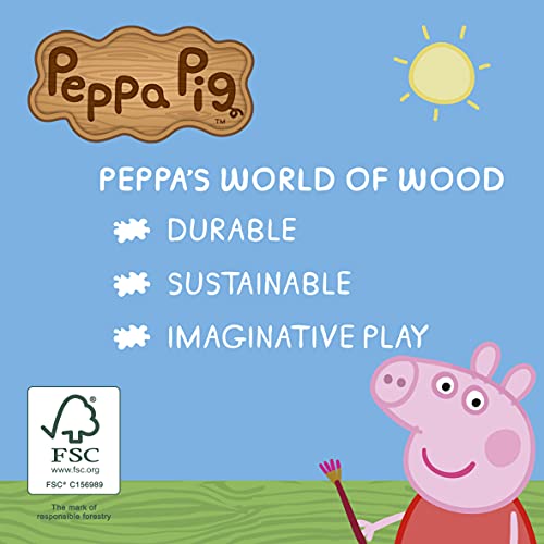 Peppa Pig Wooden Play Easel, 3 areas for play and creative activities; drawing area, chalkboard, and fun 2-story Peppa house.