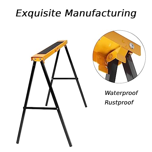 GiantexUK 2PCS Folding Saw Horse, Twin Pack Metal Trestle Stands with Non-Slip Work Surface and Convenient Handle, Heavy Duty Workbench for Garage Workshop Warehouse Home DIY, Load Capacity 275 kg