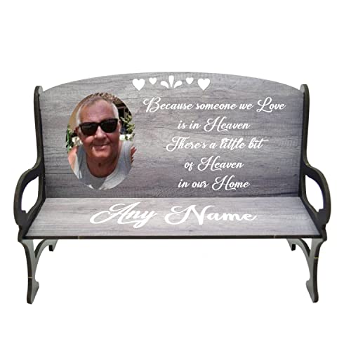 Pixie's Gifts Memorial Bench - Remembering Our Loved Ones in Heaven Bereavement Photo Bench (Because Someone We Love Is In Heaven)