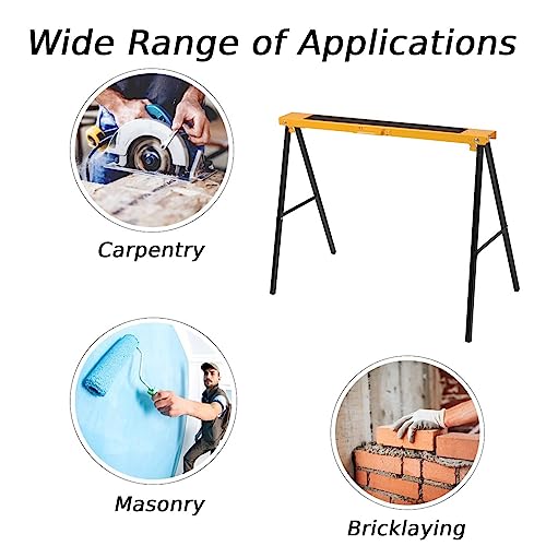 GiantexUK 2PCS Folding Saw Horse, Twin Pack Metal Trestle Stands with Non-Slip Work Surface and Convenient Handle, Heavy Duty Workbench for Garage Workshop Warehouse Home DIY, Load Capacity 275 kg