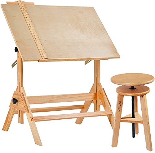 MEEDEN Wooded Drafting Stool with Adjustable Height,Artist Stool,Wood Bar Stool,Kitchen Stool,Perfect for Artists Studio,Home Use,Kitchen,Bars