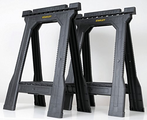 STANLEY Folding Junior Work Bench Saw Horse Twin Pack, with Tray for Tools and Small Parts, STST1-70355, Black