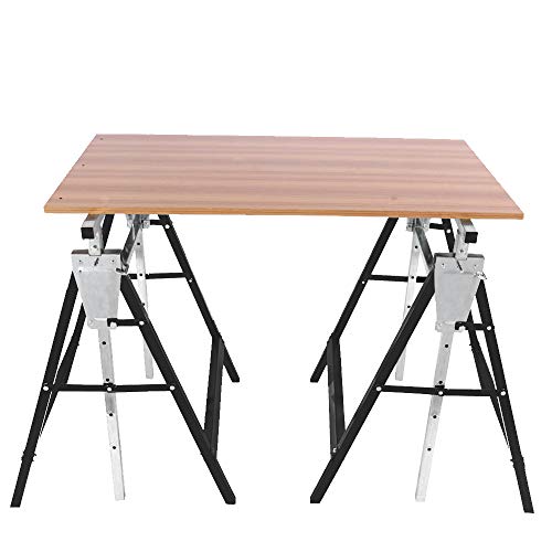 Hshelekte 2 PCS Adjustable Builder Telescopic Trestle Carpenter Work Bench Folding Saw Horse Universal Sawhorse Portable Workbench