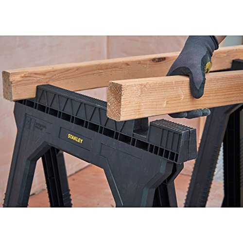 STANLEY Folding Junior Work Bench Saw Horse Twin Pack, with Tray for Tools and Small Parts, STST1-70355, Black