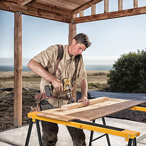 GiantexUK 2PCS Folding Saw Horse, Twin Pack Metal Trestle Stands with Non-Slip Work Surface and Convenient Handle, Heavy Duty Workbench for Garage Workshop Warehouse Home DIY, Load Capacity 275 kg