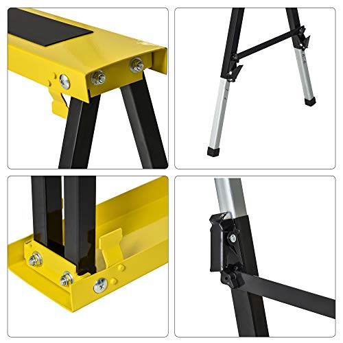 DURHAND 2PCS Saw Horse Twin Pack Folding Workbench Adjustable Metal Trestle Stands with Non-Slip EVA Surface for Sawing Work Max Load 100kg
