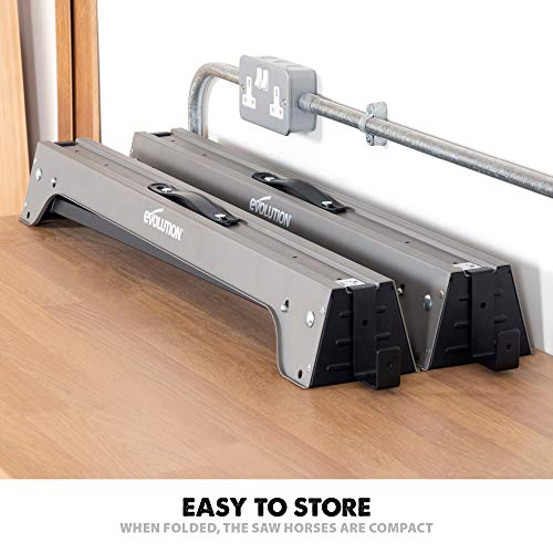 Evolution Compact Folding Saw Horse Twin Pack (AKA Saw Bench, Sawhorse Workbench, Saw Horses, Sawing Horse) - Supports Up to 500 kg - Lightweight & Portable