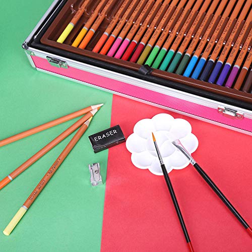 ArtBoss 145-Piece 2 Layers, Kids Art Set Studio Supplies for Drawing, Painting, Portable Aluminum Case Art Kit for Kids, Teens, Adults Great Gift for Beginner and Serious Artists (Pink)