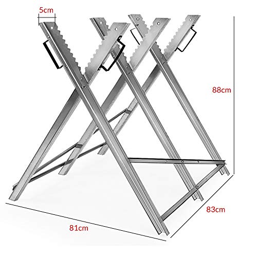 Monzana Saw Horse | Folding Trestle | Galvanised Metal Workbench | Timber Cutting Chainsaw Holder | Log Splitter Wood Hand Saw | Sawhorse | Foldable | Heavy Duty | 150 kg