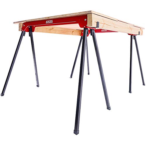 Excel Compact Folding Steel Saw Horse Heavy Duty Twin Pack Supports Up to 500kg Capacity Lightweight & Portable - Sawhorse - Saw Bench - Sawhorse Workbench - Saw