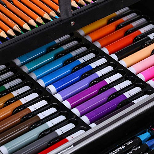 ArtBoss 145-Piece 2 Layers, Kids Art Set Studio Supplies for Drawing, Painting, Portable Aluminum Case Art Kit for Kids, Teens, Adults Great Gift for Beginner and Serious Artists (Pink)