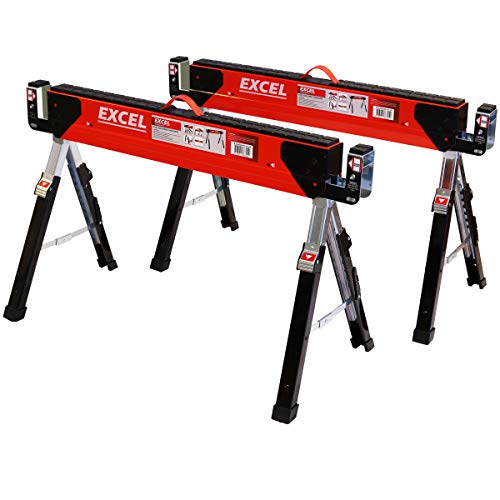 Excel Heavy Duty Steel Sawhorse Adjustable Legs Twin Pack