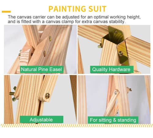 Easel Stand, Wooden Stand, Artist Easel, Drawing Easel Portable Easel for Painting Adults Kinds, Wedding, Display, Exhibition - Adjustable Canvas Height, Easy to Assemble, 1.5m/59inch