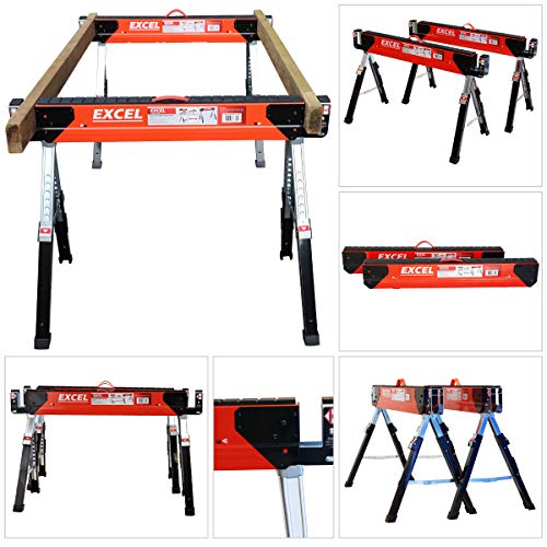Excel Heavy Duty Steel Sawhorse Adjustable Legs Twin Pack