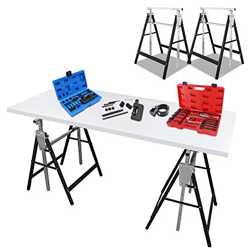 Valleitia 2X Telescopic Builders Trestles, Telescopic Saw Horses, Load Capacity 200 kg, Height Adjustable 80-130 cm, Builders Trestles with Anti-Slip Protection