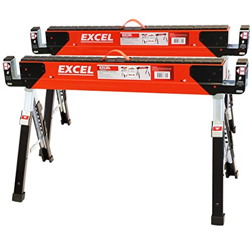 Excel Heavy Duty Steel Sawhorse Adjustable Legs Twin Pack