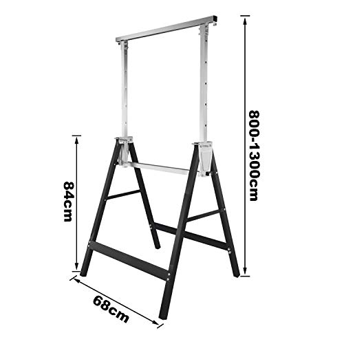 Valleitia 2X Telescopic Builders Trestles, Telescopic Saw Horses, Load Capacity 200 kg, Height Adjustable 80-130 cm, Builders Trestles with Anti-Slip Protection