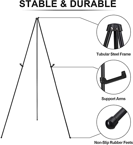 Display Easel Stand for Wedding Sign & Poster 63'' Portable Art Easel for Floor Adjustable Metal Easel Black