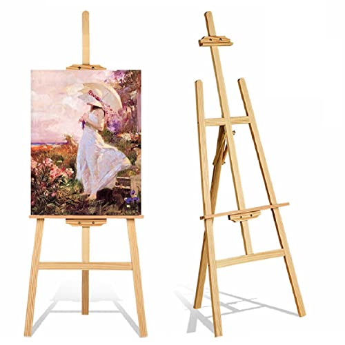 Large Easel 69 Inch 175cm Studio Easel, Craft Display Easels Foldable Wood Painting Canvas Stand, Adjustable Durable Artist Wedding Stand Sketch Drawing Display Easel, Easy to Assemble Tripod Easel