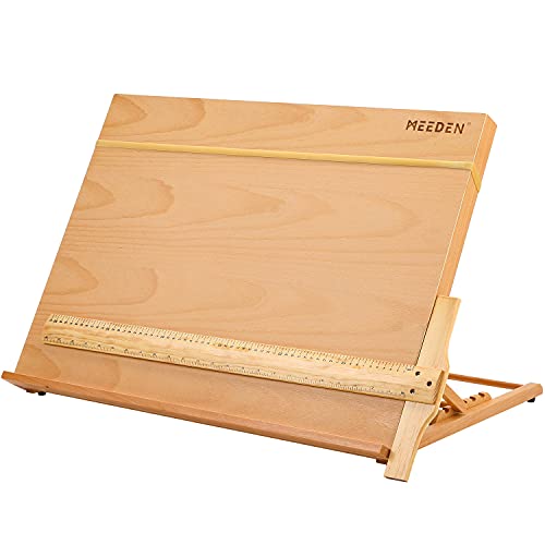 MEEDEN A2 Large Studio Artist Drawing & Sketching Board, Portable & Adjustable Solid Beech Wood Sketchboard for Students, Beginners & Artist- Wood Desktop/Tabletop Easel, 25 3/5" X 19" (A2)