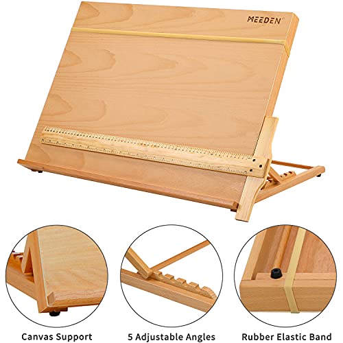 MEEDEN A2 Large Studio Artist Drawing & Sketching Board, Portable & Adjustable Solid Beech Wood Sketchboard for Students, Beginners & Artist- Wood Desktop/Tabletop Easel, 25 3/5" X 19" (A2)