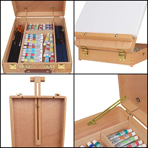 Kurtzy Portable Wooden Desktop Painting & Drawing Easel with Storage Box - Holds up to 30cm/11.81 Inch Canvas - Adjustable Beechwood Desk & Table Art Sketching Board for Beginner & Student Artists