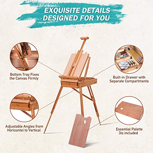 GYMAX Wooden Art Easel, Folding Tripod Easel Stand with Sketch Box, Storage Drawer, Palette and Carrying Strap, Portable Drawing Board Height Adjustable
