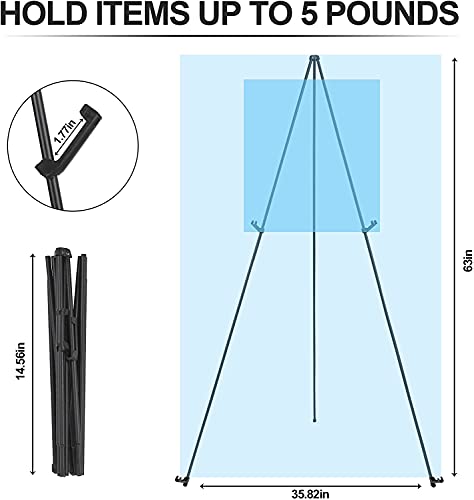 Display Easel Stand for Wedding Sign & Poster 63'' Portable Art Easel for Floor Adjustable Metal Easel Black