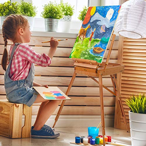 GYMAX Wooden Art Easel, Folding Tripod Easel Stand with Sketch Box, Storage Drawer, Palette and Carrying Strap, Portable Drawing Board Height Adjustable