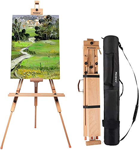 MEEDEN Tripod Field Painting Easel - Universal Tripod Easel Adjustable Portable Painting Easel Stand Beech Wood Artist Easel, for Painters, Students, and Landscape Artists, Hold Canvas Art up to 44"
