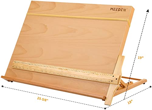 MEEDEN A2 Large Studio Artist Drawing & Sketching Board, Portable & Adjustable Solid Beech Wood Sketchboard for Students, Beginners & Artist- Wood Desktop/Tabletop Easel, 25 3/5" X 19" (A2)