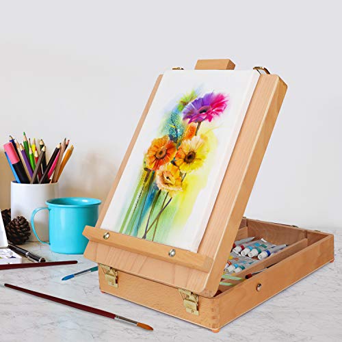 Kurtzy Portable Wooden Desktop Painting & Drawing Easel with Storage Box - Holds up to 30cm/11.81 Inch Canvas - Adjustable Beechwood Desk & Table Art Sketching Board for Beginner & Student Artists