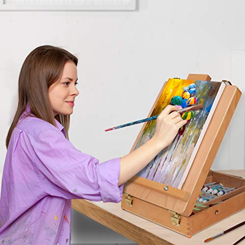 Kurtzy Portable Wooden Desktop Painting & Drawing Easel with Storage Box - Holds up to 30cm/11.81 Inch Canvas - Adjustable Beechwood Desk & Table Art Sketching Board for Beginner & Student Artists