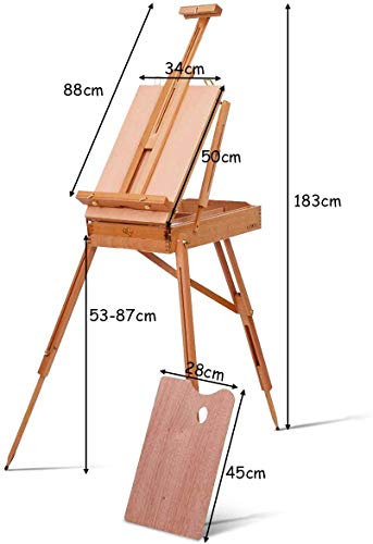 GYMAX Wooden Art Easel, Folding Tripod Easel Stand with Sketch Box, Storage Drawer, Palette and Carrying Strap, Portable Drawing Board Height Adjustable