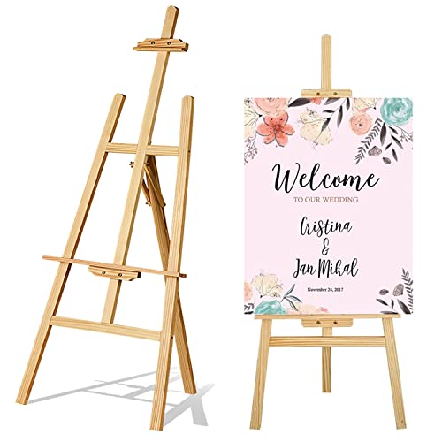 Display Easel Stand for Wedding Sign & Poster, Painting Easel for Artist, Drawing Easel for Kids, Wooden Display Stand Artist Easel Studio Easel, Adjustable Drawing Painting Holder (1.5m/59 Inch)