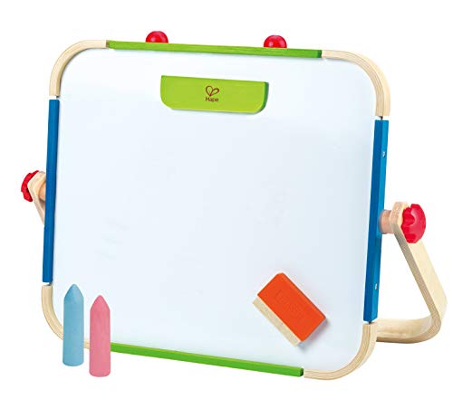 Hape Anywhere Art Studio | Award-Winning Double-Sided Wooden Kids Easel Whiteboard/Chalkboard with 2 Chalk Pieces, Eraser and Magnetic Wood Clamp for Paper