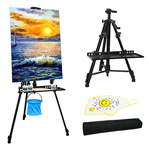 NewZeal Easel Stand Art Easel for Adults Artists Easel for Painting & Displaying, 50 to 152cm Adjustable Easel, Aluminum Tripod with Portable Bag/Folding Keg/Apron (Black)