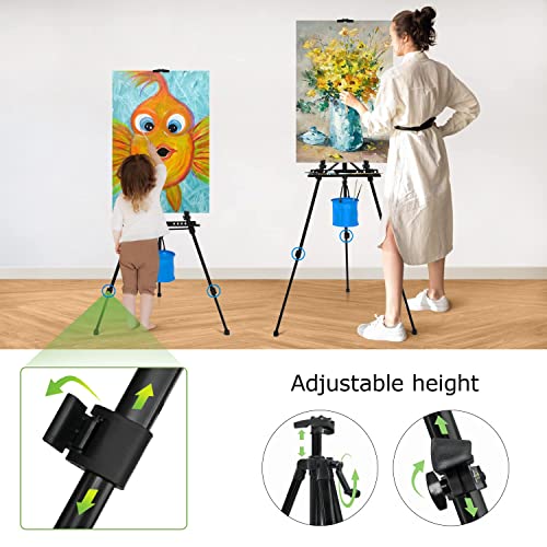 NewZeal Easel Stand Art Easel for Adults Artists Easel for Painting & Displaying, 50 to 152cm Adjustable Easel, Aluminum Tripod with Portable Bag/Folding Keg/Apron (Black)