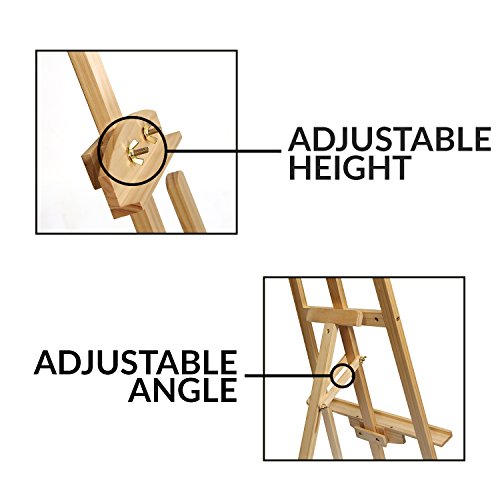 Artist Easel - Pine Wood Floor Studio Easel and Professional Wooden Easel for Painting, Sketching, Display, Exhibition, and Art Artists Improves Technique and Versatility, Students and Hobbyists