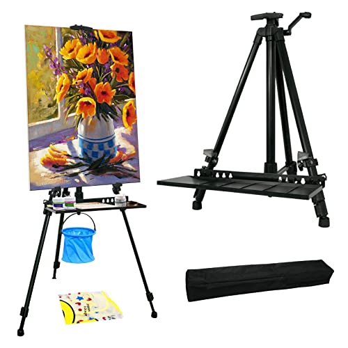 STANDNEE Artist Easel Stand Easel for Painting Canvase , 50 to 155cm Art Easel for Painting & Displaying, Aluminum Adjustable Height Display Tripod with Portable Bag/Folding Keg/Apron.(Black)