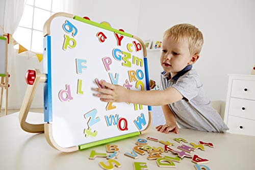 Hape Anywhere Art Studio | Award-Winning Double-Sided Wooden Kids Easel Whiteboard/Chalkboard with 2 Chalk Pieces, Eraser and Magnetic Wood Clamp for Paper