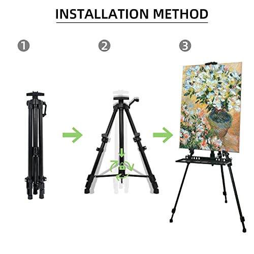 NewZeal Easel Stand Art Easel for Adults Artists Easel for Painting & Displaying, 50 to 152cm Adjustable Easel, Aluminum Tripod with Portable Bag/Folding Keg/Apron (Black)
