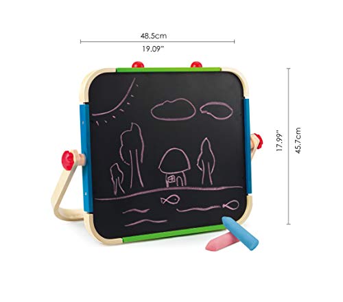 Hape Anywhere Art Studio | Award-Winning Double-Sided Wooden Kids Easel Whiteboard/Chalkboard with 2 Chalk Pieces, Eraser and Magnetic Wood Clamp for Paper