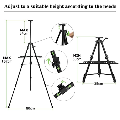 NewZeal Easel Stand Art Easel for Adults Artists Easel for Painting & Displaying, 50 to 152cm Adjustable Easel, Aluminum Tripod with Portable Bag/Folding Keg/Apron (Black)