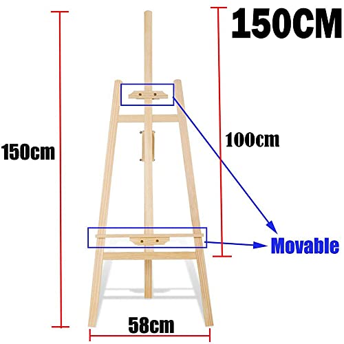 Wooden Easel for Display, Studio Easels for Painting, Artist Easel 1.5m/59inch A-Frame Floor Easel Stand for Wedding Sign, Drawing Tripod Easel Holder, Canvas Height Adjustable