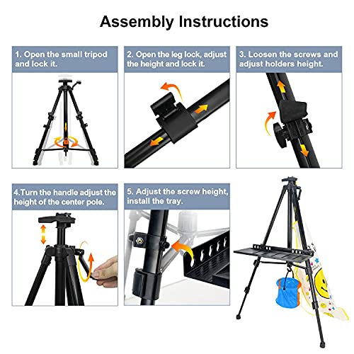 STANDNEE Artist Easel Stand Easel for Painting Canvase , 50 to 155cm Art Easel for Painting & Displaying, Aluminum Adjustable Height Display Tripod with Portable Bag/Folding Keg/Apron.(Black)